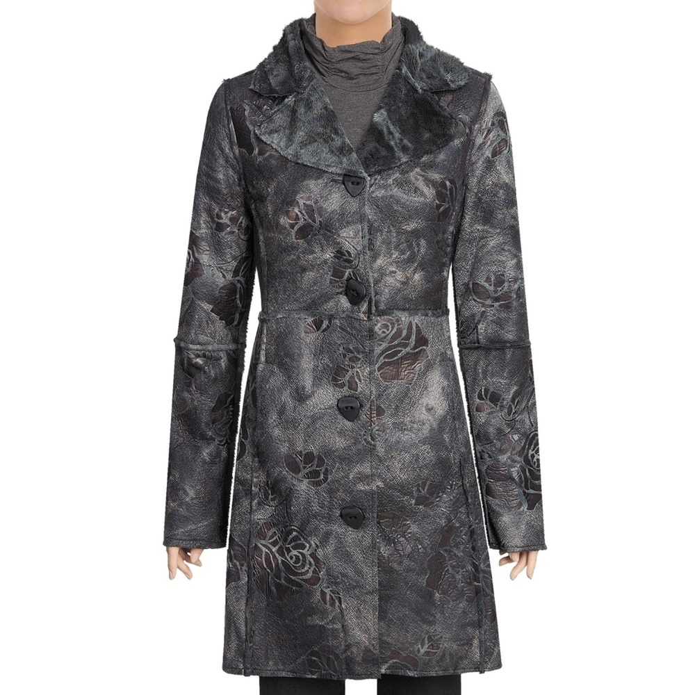 True Grit Embossed Vintage Rose Coat -Shawl Collar